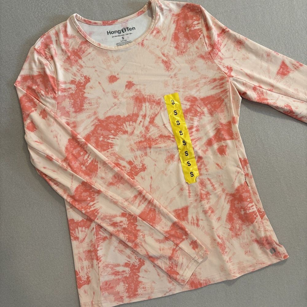 NEW Hang Ten SMALL "Peachy- Pink" Shirt UV Protection/UPF 50+ Zip Pocket & SOFT